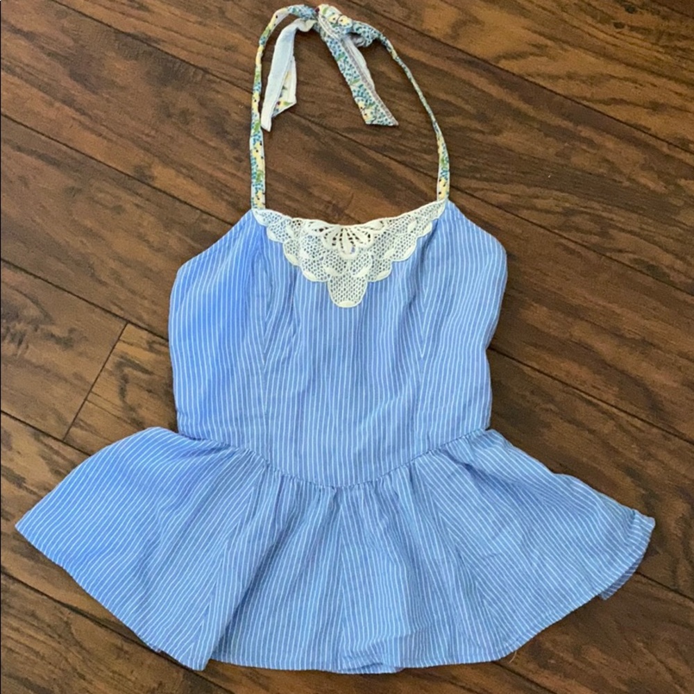 Blue and white halter free people